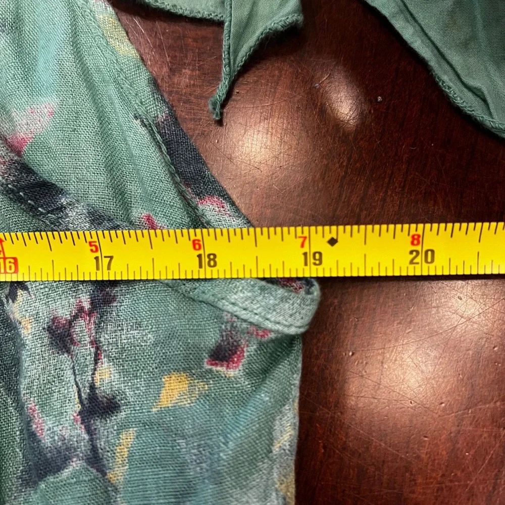 Belambra Italy 100% Linen Green Watercolor Floral Tie Shoulder Shift Dress‎ M